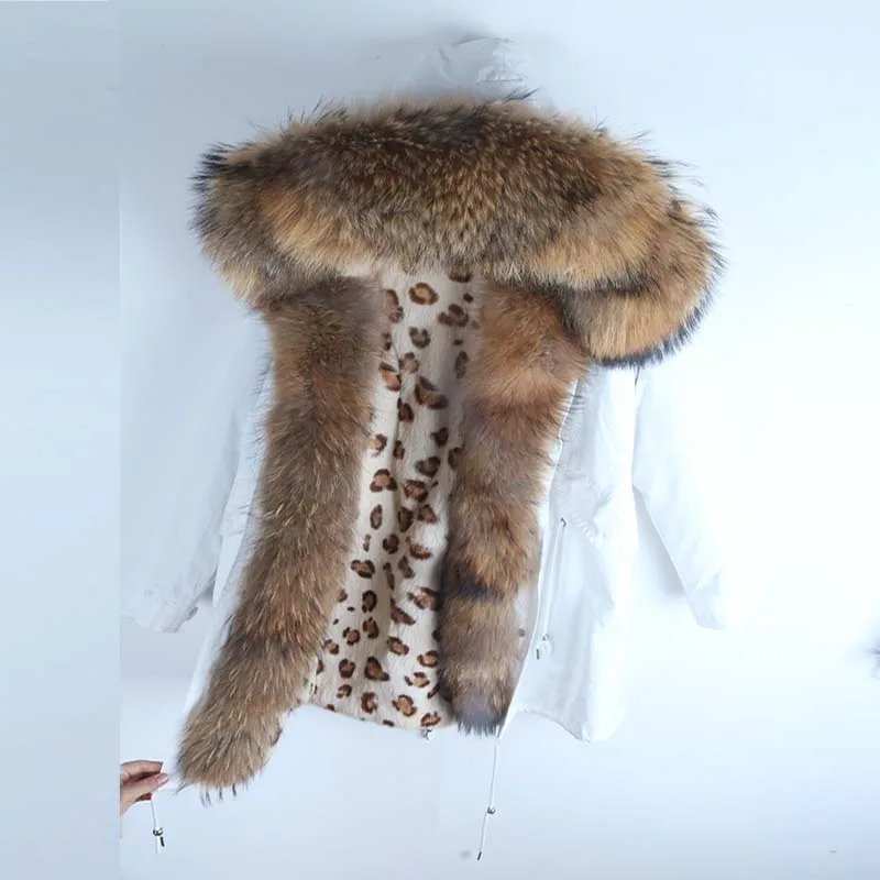Leopard E 8 Водонепроницаемая парка зимняя куртка для женщин из натурального меха лисы пальто с подкладкой большой натуральный мех енота капюшон толстые теплые длинные парки уличная Новинка - Цвет: Leopard E 8