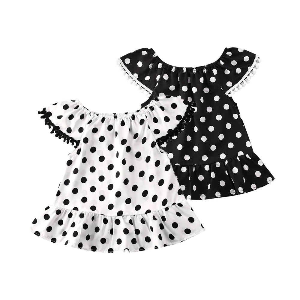 Модные платья в горошек для маленьких девочек платье с открытыми плечами для маленьких девочек детские летние пляжные вечерние платья в горошек для детей от 0 до 5 лет