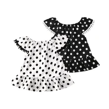 Модные платья в горошек для маленьких девочек платье с открытыми плечами для маленьких девочек детские летние пляжные вечерние платья в горошек для детей от 0 до 5 лет