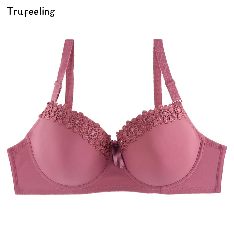Trufeeling цветочный кружевной Emboridery бюстгальтер без подкладки C D чашка пуш-ап сплошной цвет размера плюс для женщин Повседневное нижнее белье 40-50