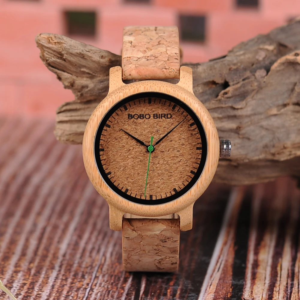 BOBO BIRD Top Couple Watches Wooden Men's Watch Relojes Mujer Luxury Brand Women Clock With Cork Band Love's Gift Box