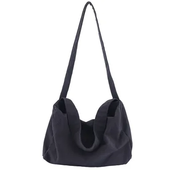 

Large Capacity Canvas Handbag 2020 Casual Washing Water Canvas Single-shoulder Bag for Women Wide-Strap Solid Color Student Bags