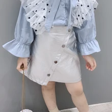 Spring Autumn girls PU skirt baby A line skirt kids skirt children skirt toddler streetwear silver irregular snap 3 to 8 yrs