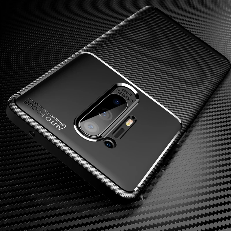 For Cover OnePlus 8 Pro Case 6.78" TPU Silicone Carbon Fiber Anti knock