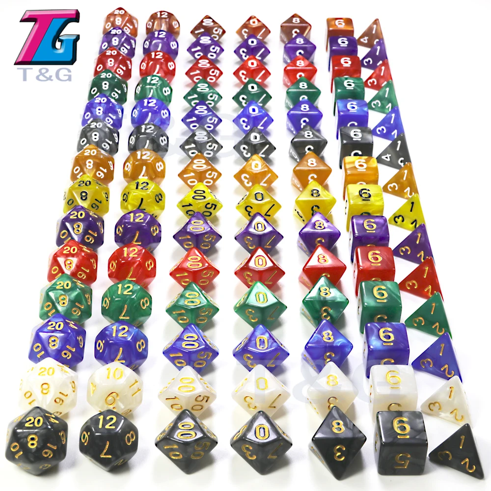 

7pc/lot High Quality Purple Dice Set of 7 With Marble Effect D4,D6,D8,D10,D10%,D12,D20 DND