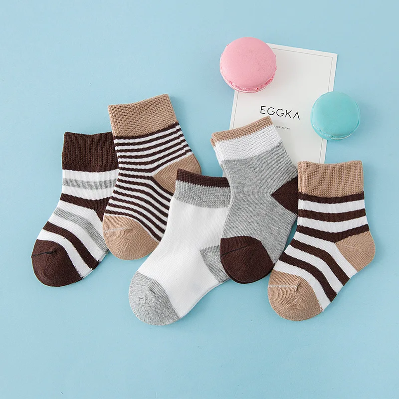 Newborn baby socks autumn and winter children socks boys and girls middle tube socks children socks cotton children socks - Цвет: 5 Pair Brown