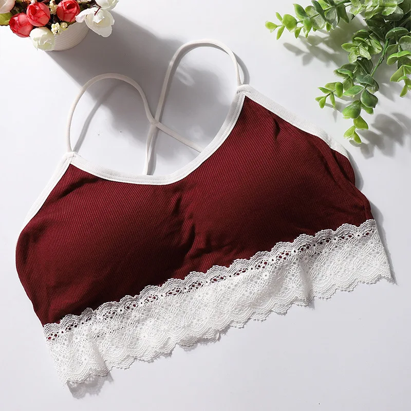 

Women Lace Bra Female Tube Tops Wrapped Chest Sexy Underwear Wire Free Bralette Bra Cropped Top