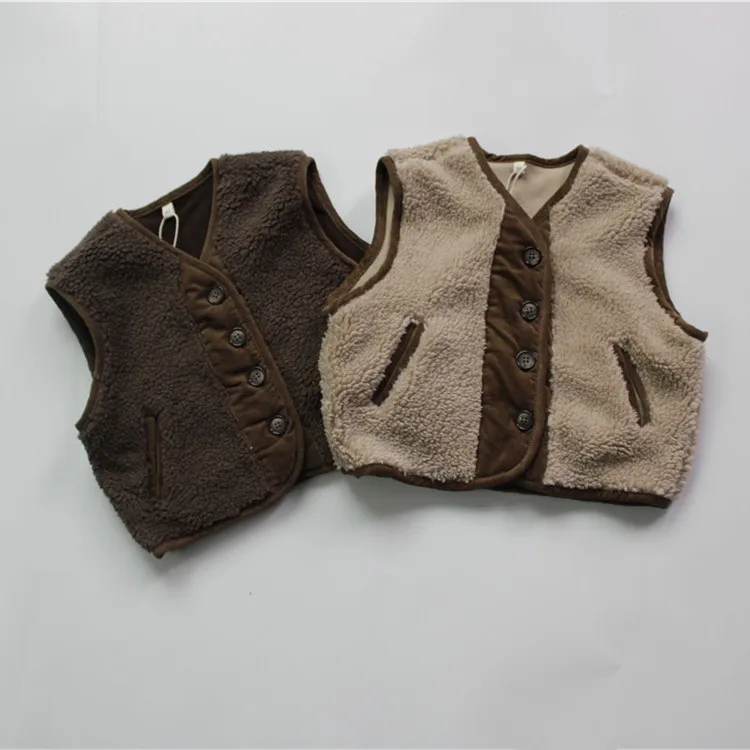 New Winter Toddlers Kids Lamb Fleece Vests Korean Style Children Sleeveless Coats Thicken Warm Baby Boys Waistcoats