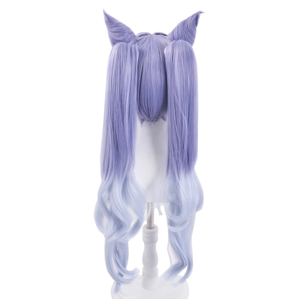 morticia addams dress Genshin Impact Keqing Cosplay Purple Long Curly Ponytails Ears Horns Pigtails Heat Resistant Women Halloween Free Wig Cap corpse bride costume