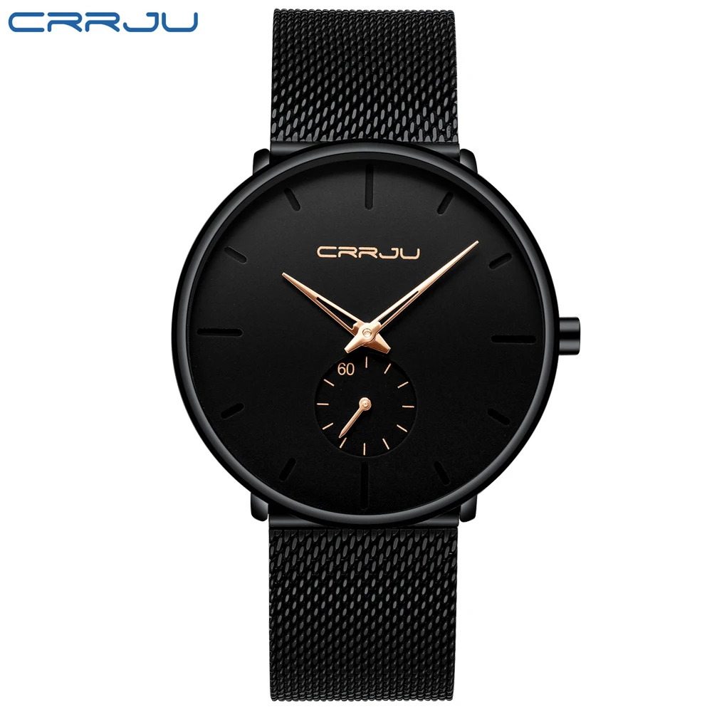 CRRJU Fashion Mens Watches Top Brand Luxury Quartz Watch Men Casual Slim Mesh Steel Waterproof Sport Watch Relogio Masculino 