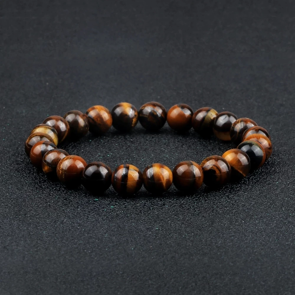 Men women energy beaded bracelet 8mm natural tiger eye stone lava rock agates stretch bangle yoga healing jewelry gift