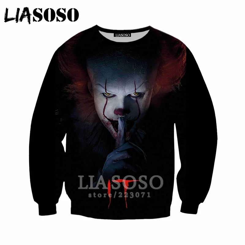 

LIASOSO Men's Sweatshirt 3D Print Horror Movie It Chapter Two Women Clown Cosplay Harajuku Men Pennywise Shirt Pullover D010-11