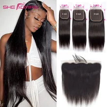 Straight Lace Closure 2X6 4X4 5X5 6X6 14-24 Inch She Admire Pre Plucked Remy Human Hair 13X4 Frontal Free/Middle Part On Sale