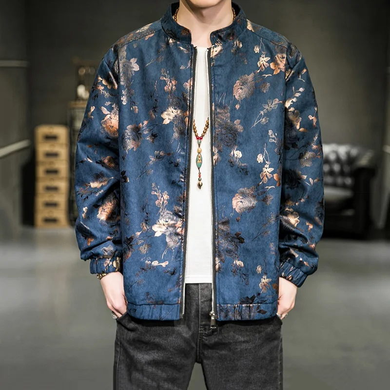 Цветочный принт курточка бомбер для мужчин 2021 Мужские Винтажные хорошо защищают