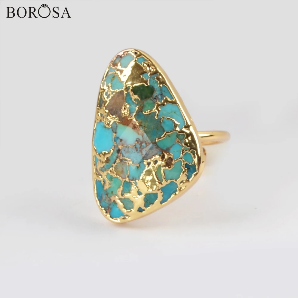 BOROSA модное бирюзовое кольцо золотого цвета Купер бирюза Druzy регулируемое Бохо