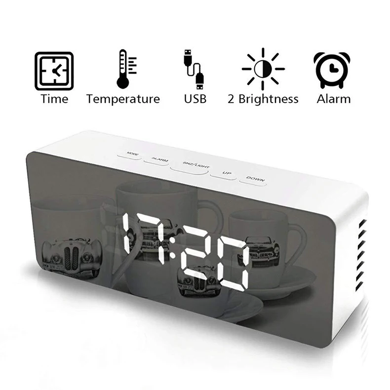 QMJHVX зеркальный будильник, умный светодиодный цифровой будильник, прикроватные будильники, часы для макияжа, цифровые часы
