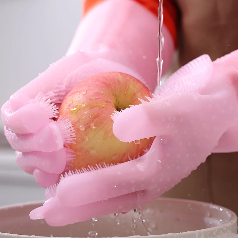 AMINNO Силиконовые чистящие перчатки 2шт. Водонепроницаемые прочные утолщающие силиконовые перчатки для мытья посуды Кухонные силиконовые перчатки для мытья посуды