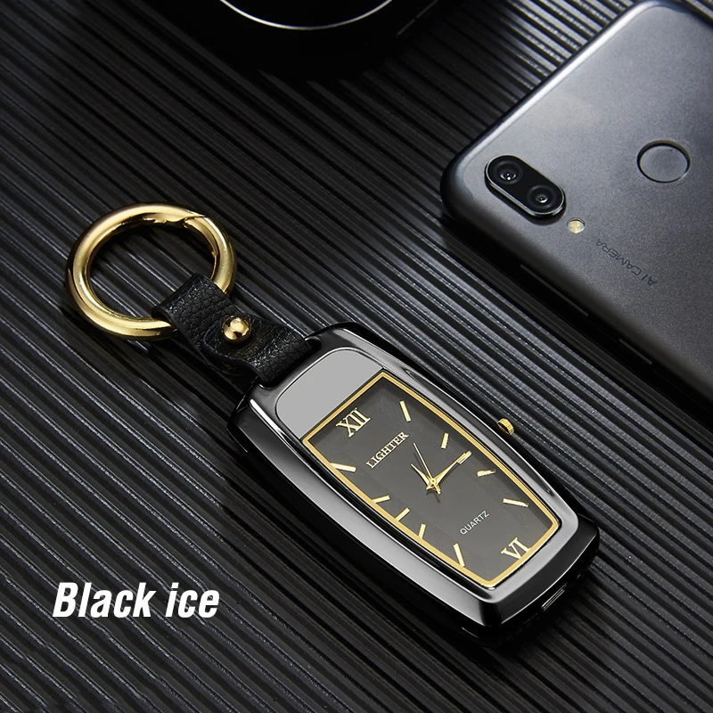 Многофункциональный USB электрическая сигаретная плазма дуговая зажигалка брелок светодиодный фонарик часы электронные зажигалки гаджеты для мужчин - Цвет: Black Watch