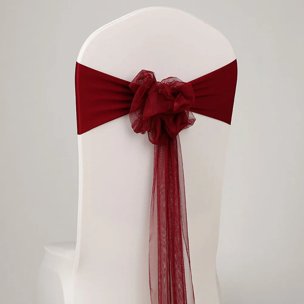 wine red 50 шт./лот Свадебная вечеринка украшение бантиком, красного цвета, из коллекции муслин стул пояса розовый чехлы на стулья из тянущейся лайкры для оттягивания для событие банкет - Цвет: wine red