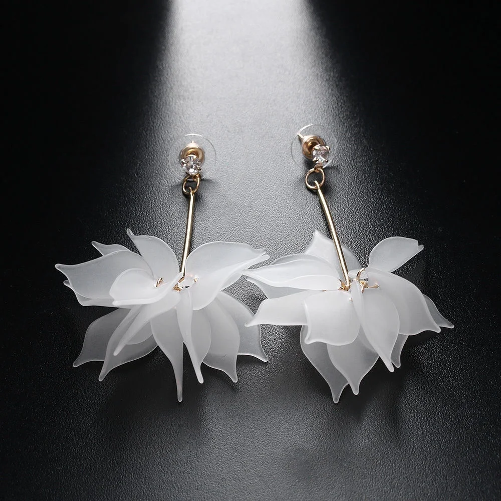 NPKDS Women Elegant White Ear Stud Crystal Flower Drop Long Dangle Earrings Jewelry | Украшения и аксессуары