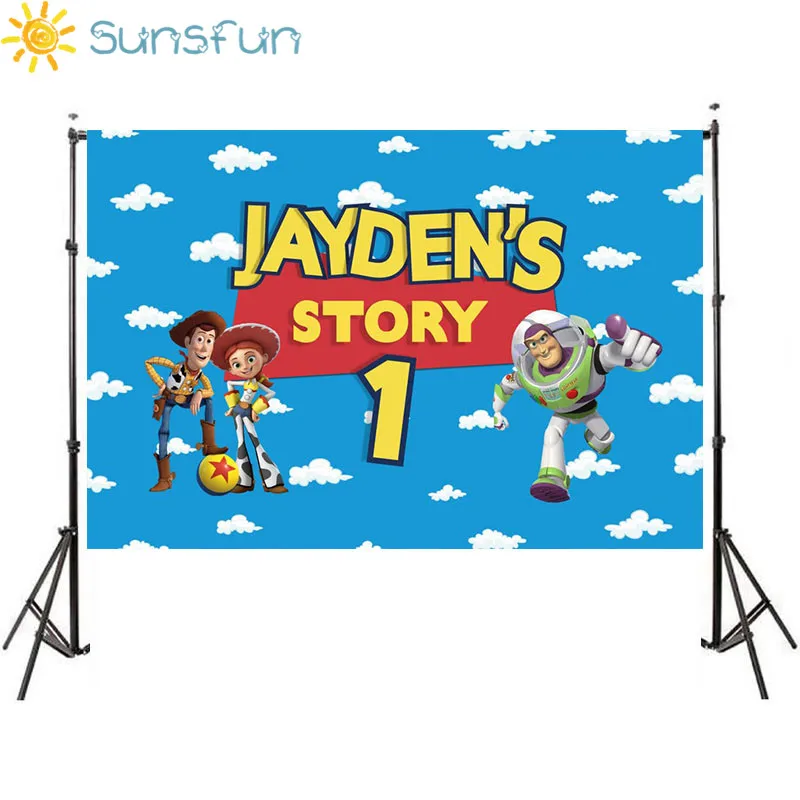 

Sunsfun backdrop custom Toy Story Themed Jessie Invitation Party Cloud Children birthday banner Custom Photo Studio Backdrop