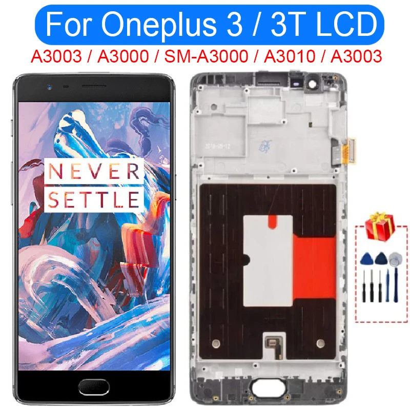 For Oneplus 3 LCD Display A3003 A3000 Touch Screen With Frame Digitizer Assembly 3T A3010 Replacement Parts | Мобильные телефоны и