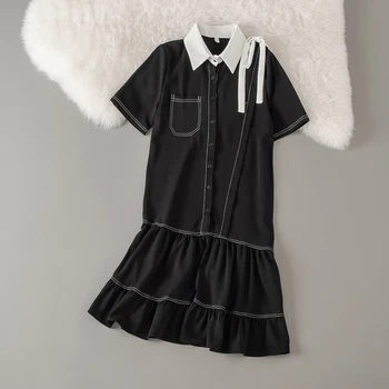 

Cthink Good Quality Korean Fashion Dress Fashion Contrast Color Black Dresses For Women Astymmetry Designer Summer Dress 2020