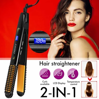 

2-in-1 LCD Display Hair Straightener Comb Hair Curler Beauty Care Iron Healthy Beauty Curling Iron Flat Iron Tourmaline Ceramic
