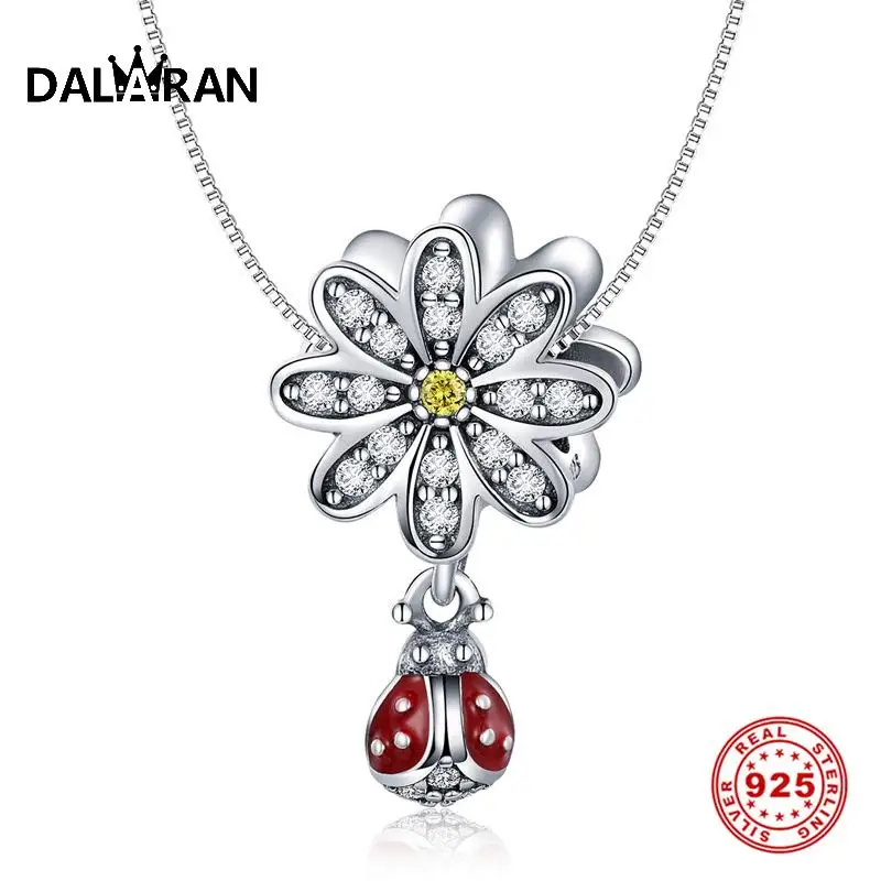 

DALARAN 925 Sterling Silver Charm Flower Ladybug Dazzling Cubic Zirconia Bead for DIY Bracelets And Necklace Jewelry Making