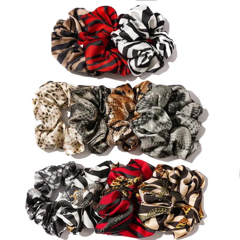 1pc Zebra Snake Chain Printing Scrunchies Girls Elastic Hair Rope Ties Band Women Ponytail Holder Accessories |