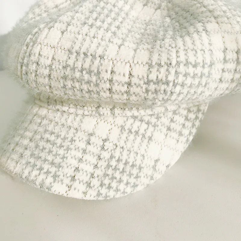 Winter Beret hat Caps Women Fashion Winter Hats for Women Vintage Plaid Flat Hats Chenill Wool Warm Octagonal cap Hat