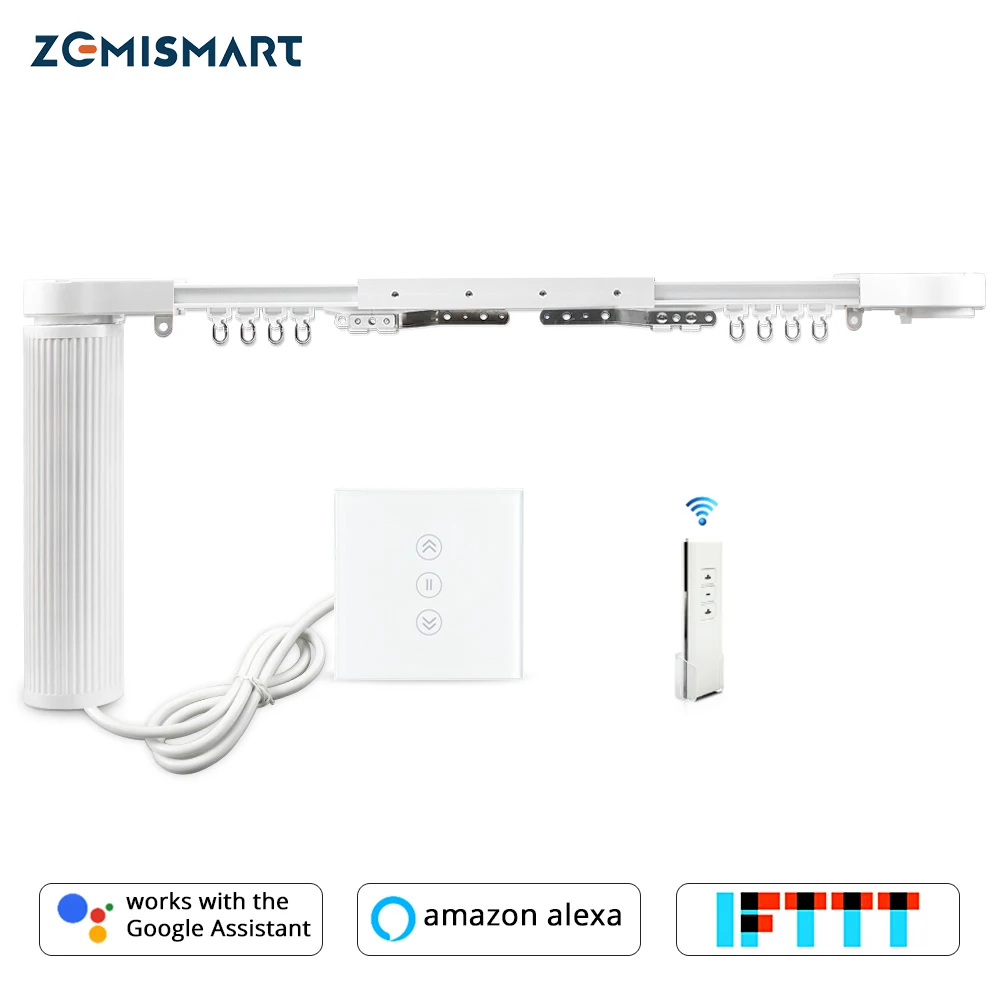 Baratos Motor inteligente de cortinas con riel e interruptor de pared compatible con Alexa, Google Home y controlados por medio de Tuya