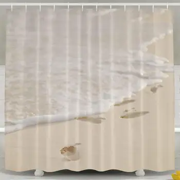 

Beautiful Summer Beach Footprints Shower Curtain,Wonderful and Creative Design Curtain Bathroom Decor Bath Curtain