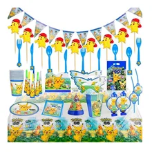 Pikaqhu – décorations de fête d'anniversaire, 145 pièces/lot, vaisselle jetable, assiettes, gobelets, serviettes, fournitures pour fête d'anniversaire pour bébés, filles et garçons