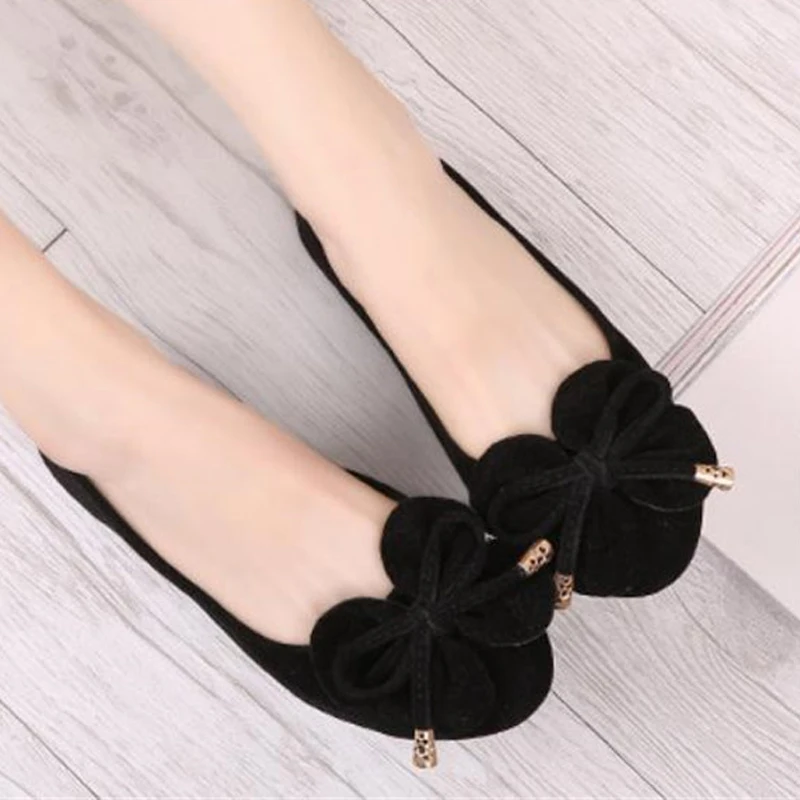 BEYARNE spring autumn sweet bow knot flats women flower appliques moccasins brand high quality ballet flats woman single shoes