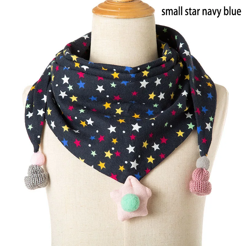 small star navy blue Хлопковый треугольный шарф, двойной шарф, 1 шт., сохраняющий тепло, детский воротник, мультипликационный узор - Цвет: small star navy blue