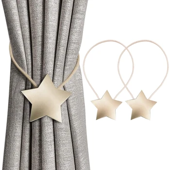 

1 Pair netic Star Curtain Tiebacks Decor,Window Curtain Decorative Buckle Holder for Home Office(Gold)