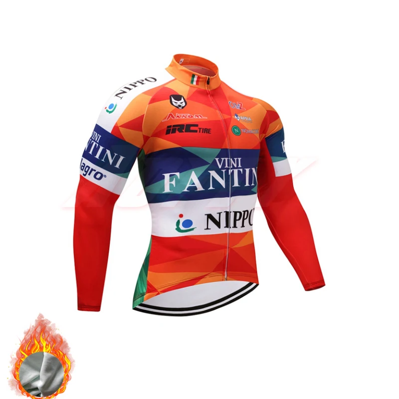 Fleece top Новая команда VINI Велоспорт Джерси нагрудники брюки комплект Ropa Ciclismo зима тепловой флис pro велосипедная куртка Майо синий градиент оранжевый - Цвет: Fleece top