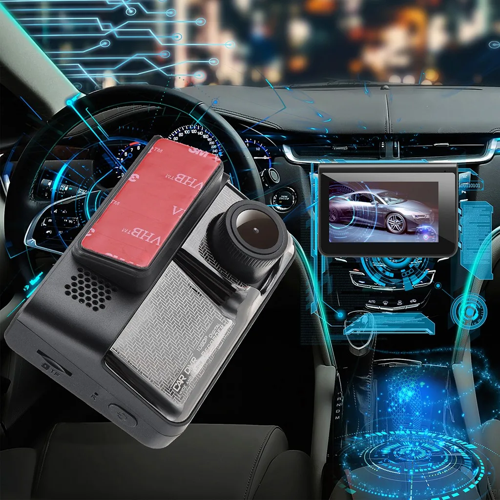 3 дюйма Объектив камеры ЖК-экран Full Hd 170 ° 1080p Gps Автомобильный видеорегистратор Видео видеорегистратор g-сенсор Dc5v 1a экстремальное изображение двойная камера# P45