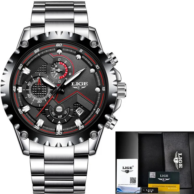 Silver black LIGE новые модные синие мужские часы Топ бренд Роскошные нарядные часы Мужские кварцевые часы повседневные водонепроницаемые часы Relogio Masculino - Цвет: Silver black