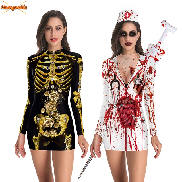 Fantasia Halloween Vestido Enfermeira Branca Adulto Feminina Carnaval Zumbi  Terror