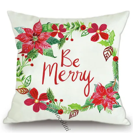 Merry Christmas Decorations Cushion Cover 2020 Neol Xmas Ornaments Gifts Letter Wreath Print Velvet Pillowcase Throw Pillow Case K236-4