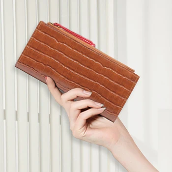 

Long Wallets for Women Practical Compact Checkered Wallet and Blocking with Card Holder Organizer Leather Trifold Zipper