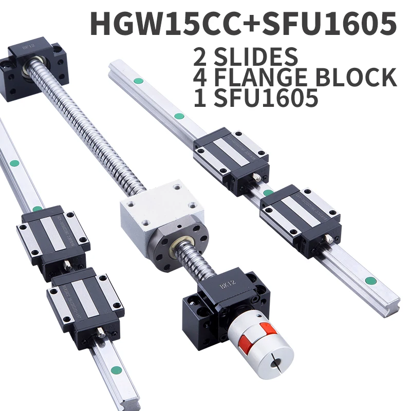 

2 HGH15 arbitrary length + 4 HGW15CC + 1 set of SFU1605 linear guide high assembly square ball screw linear motion Module
