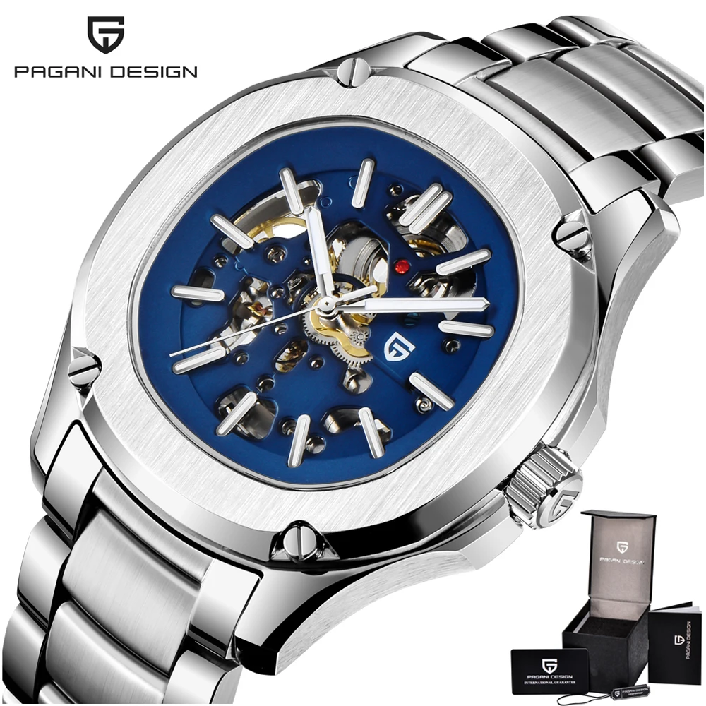 

Blue Dial Automatic Watch Men Luxury Pagani Design Mechanical Mens Watches Man Business Wristwatches Full Stainless Steel Watch