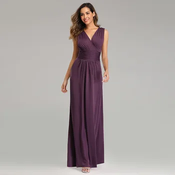 

Sleeveless Lady Formal Party Dress Elegant Purple Long Evening Party Gown Draped Jersey Robe De Soiree Criss-cross Vestidos