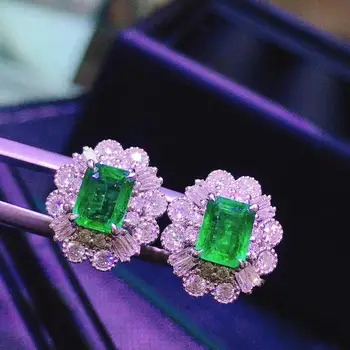 

H609 Fine Jewelry Pure 18 K Gold Jewelry AU750 100% Natural Emerald Gemstone 1.82ct Female's Stud Earrings for Women