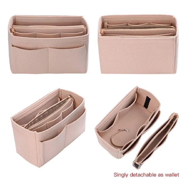 HHYUKIMI Brand Make up Organizer Felt Insert Bag For Handbag Travel Inner Purse Portable Cosmetic Bags Fit Various Brand Bags HHYUKIMI Brand Make up Organizer Felt Insert Bag For Handbag Travel Inner Purse Portable Cosmetic Bags Fit Various Brand Bags