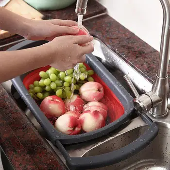 

Folding Kitchen Colander Fruit Vegetable Strainer Drainer Washing Basket Plastic Drain Vegatable Basket Washing Tool for Home