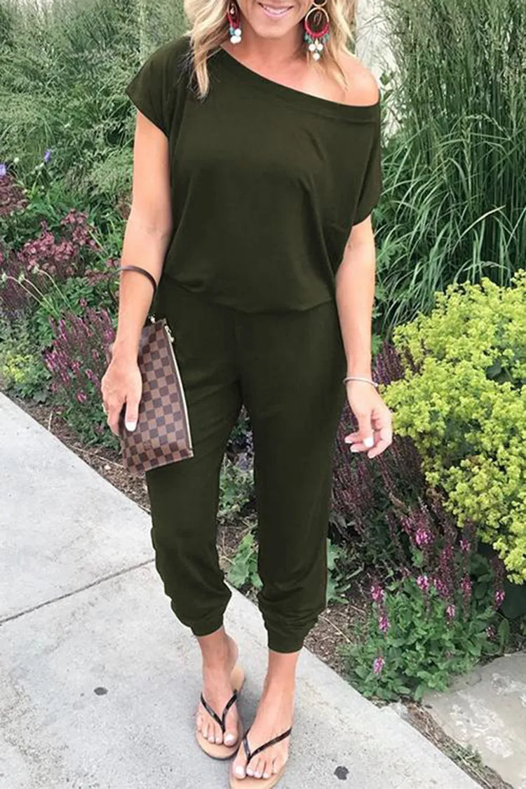 Plus Size S-3XL Summer Sexy Off Shoulder Short Sleeve Jumpsuits Solid Casual Slim Overalls For Women Long Romper Female Mujer